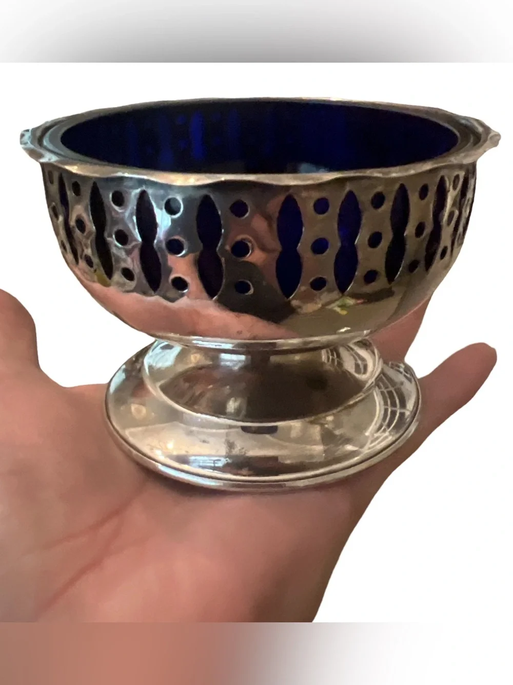 Vintage Silver Plated Sugar Dish With Original Cobalt Blue Glass Bowl & Spoon